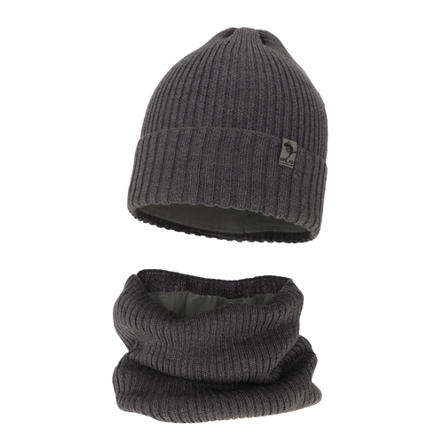 Boy's winter set: hat and tube scarf grey merino wool Gecko