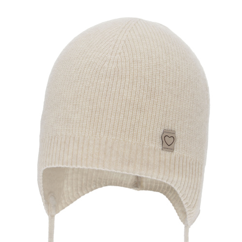 Girl's spring/ autumn hat, dark beige, merino wool with cashmere, with ears, Orida