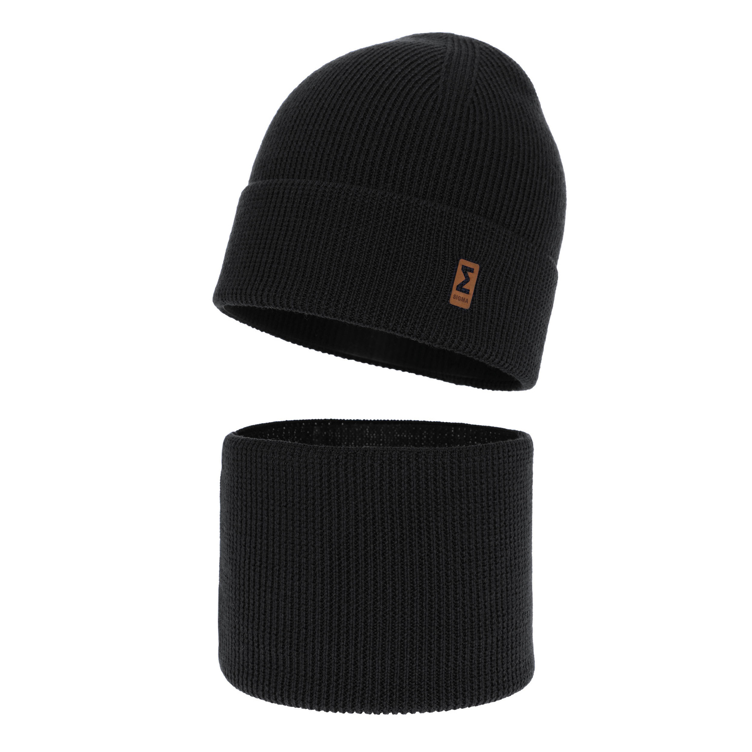 Boy's spring/ autumn set: hat and tube scarf black 100% extra fine merino wool Bruce