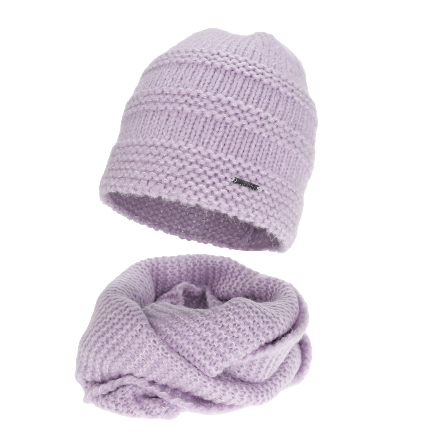 Woman's winter set: hat and tube scarf, purple, with merino wool, Driva