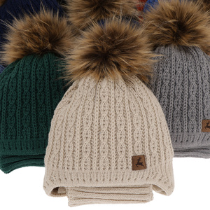 Boy's winter set: hat and tube scarf camel Pago with pompom