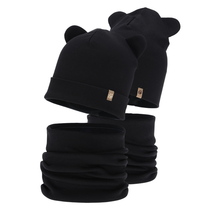 Boy's spring, autumn set: hat and tube scarf, black, Farim
