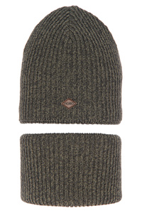 Boy's winter set: hat and tube scarf khaki Wulkan