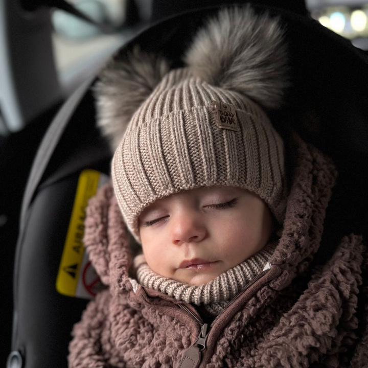 Boy's winter set: hat and tube scarf beige 100% extra fine merino wool Konor