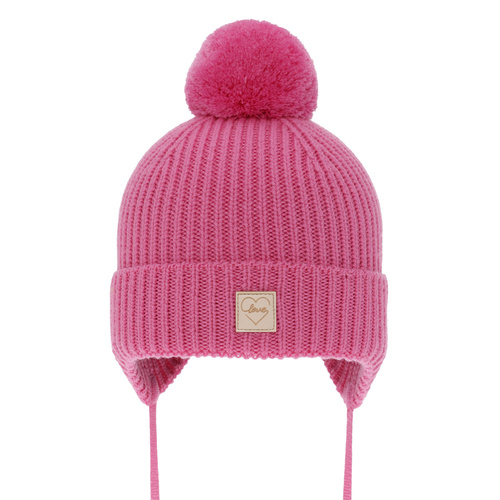 Girls' winter hat pink 100% extra fine merino wool, lined with wool fleece Hakkari