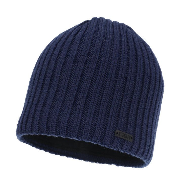 Men's winter hat, navy blue, with merino wool, Adagio