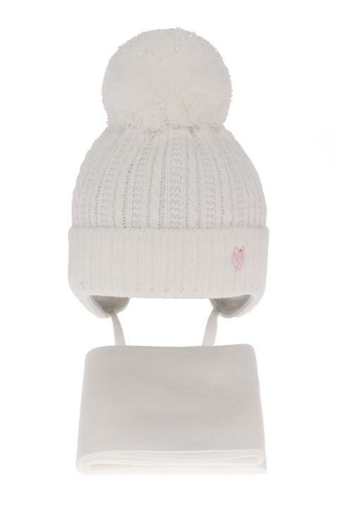 Girl's winter set: hat and scarf white with pompom Marisa