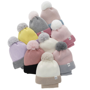 Girl's winter set: hat and tube scarf pink Rosalin with pompom