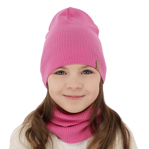 Girl spring autumn set hat and tube scarf beige 100% extra fine merino wool Ricona
