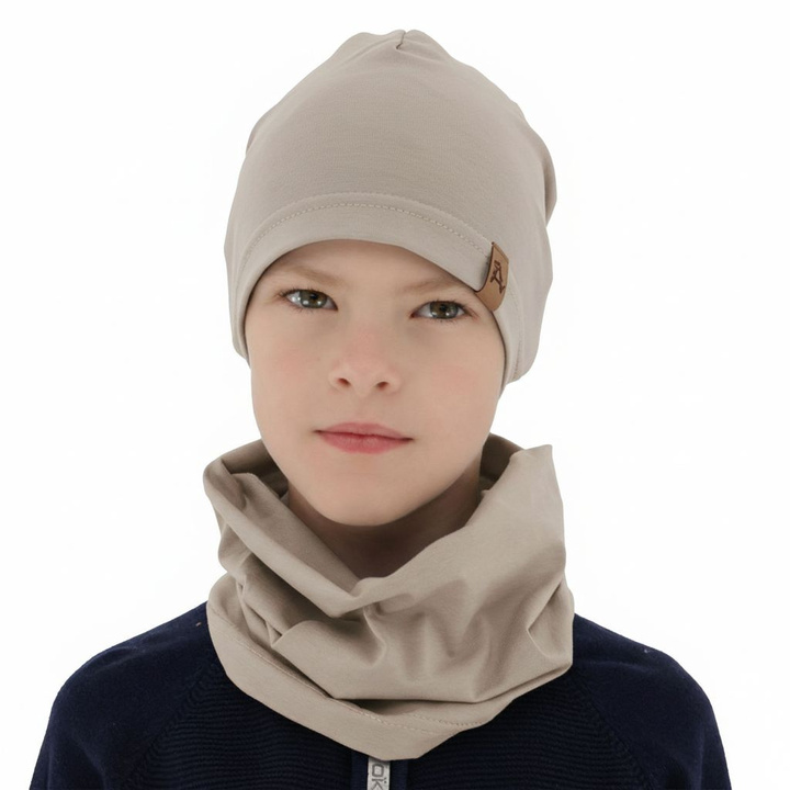 Boy's spring/ autumn set: hat and tube scarf beige Griffin