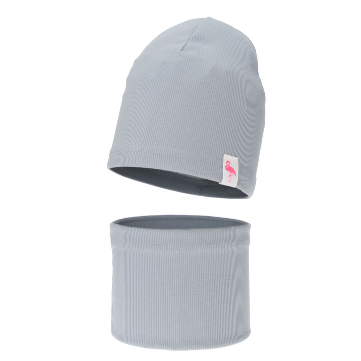 Girl's spring, autumn cotton set: hat and tube scarf, grey, Rumilla