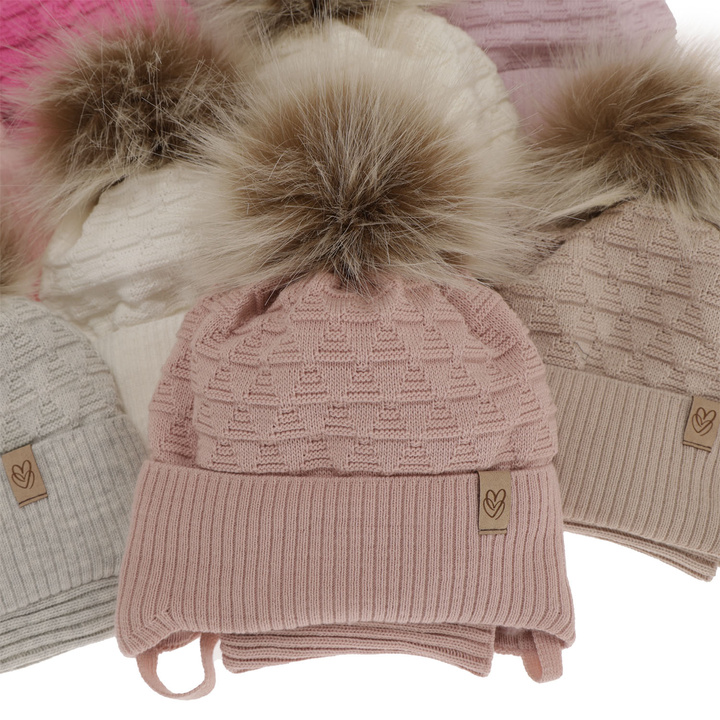 Girl's winter set: hat and tube scarf pink with pompom Egeria