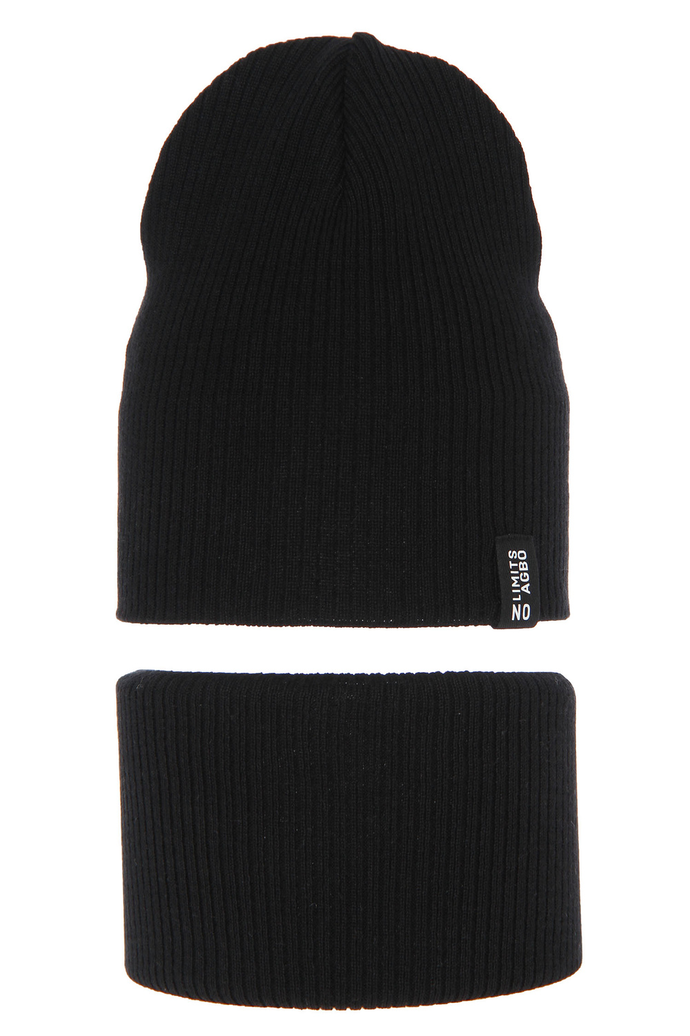 Children's autumn/ spring set: hat and tube scarf, with cotton, black Tunis