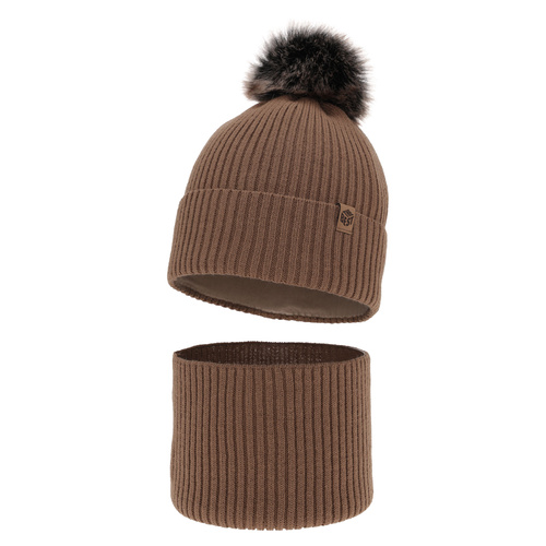 Boy's winter set: hat and tube scarf brown with pompom Wizar