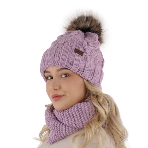 Girl's winter set: hat and tube scarf grey Torina with pompom