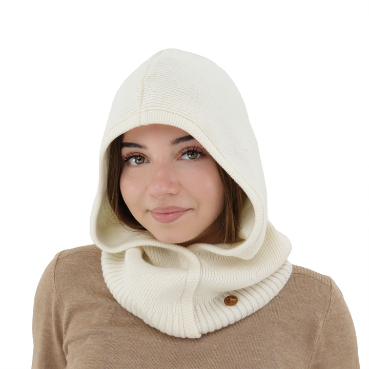 Balaclava autumn, winter, women's, cream, merino wool with cashmere, Kiruna