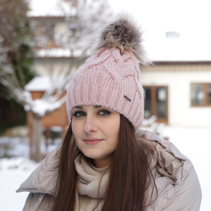 Woman's winter hat pink Terri with pompom