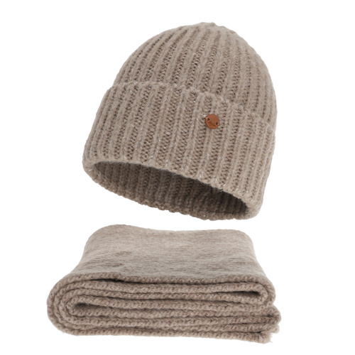 Woman's winter set: hat and scarf, beige, with merino wool, Tolvia