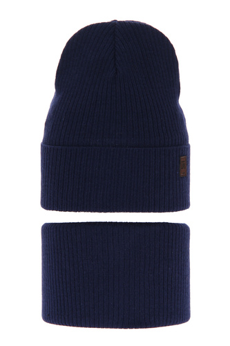 Children's autumn/ spring set: hat and tube scarf, with cotton, navy blue Dragon