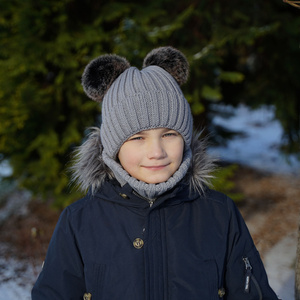 Boy's winter set: hat and tube scarf honey Largo with two pompom