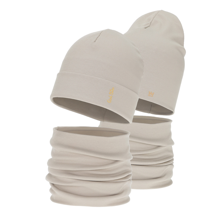Girl's spring, autumn set: hat and tube scarf, beige, cotton, Carina