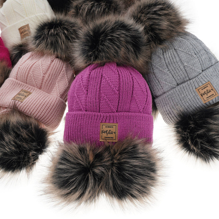 Girl's winter set: hat and scarf grey Gabriela with two pompom