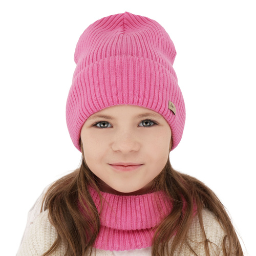 Girl spring autumn set hat and tube scarf beige 100% extra fine merino wool Itra