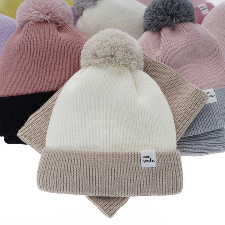 Girl's winter set: hat and tube scarf grey Rosalin with pompom