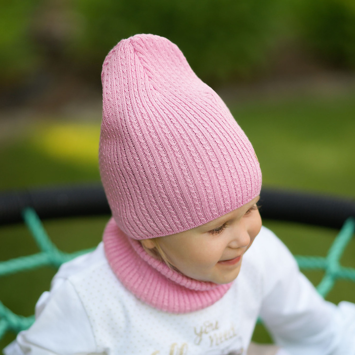 Girl's spring/ autumn set: hat and tube scarf pink Wega