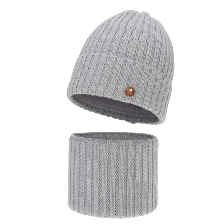 Girl's winter set: hat and tube scarf, beige, 100% merino wool, cotton lining, Vanira