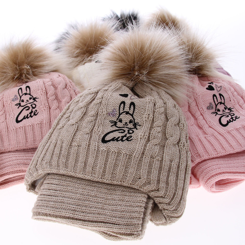 Girl's winter set: hat and tube scarf black Treccia with pompom