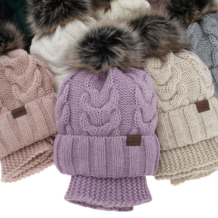 Girl's winter set: hat and tube scarf green Torina with pompom