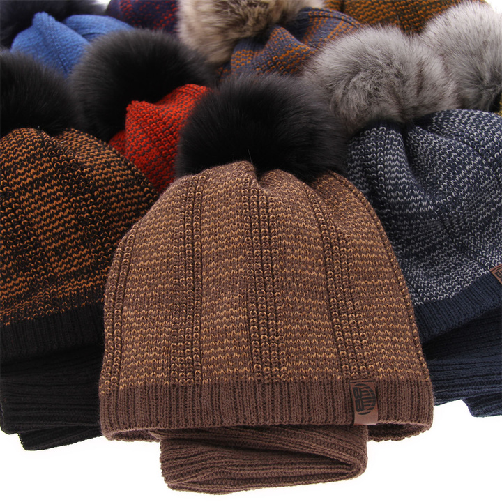 Boy's winter set: hat and tube scarf red Harison with pompom