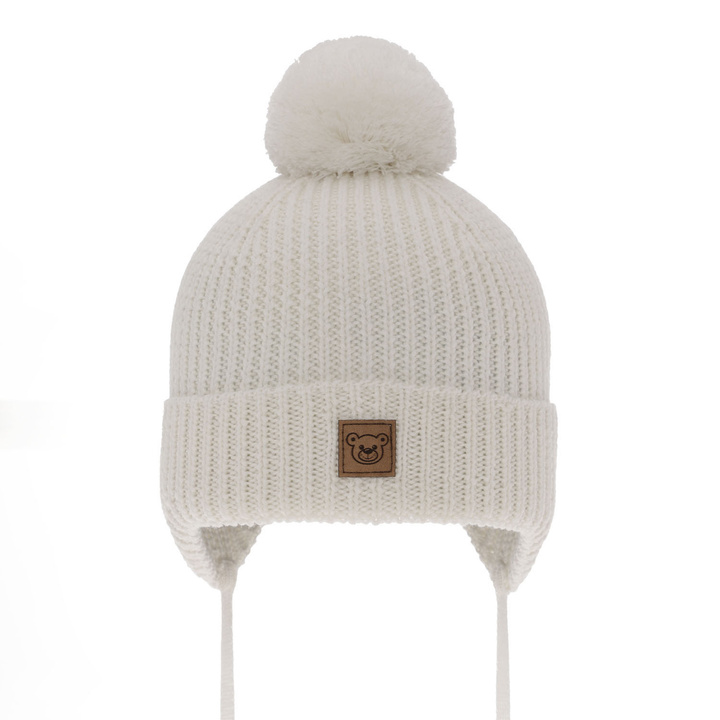 Boy's winter hat white 100% extra fine merino wool, lined with wool fleece Tofik