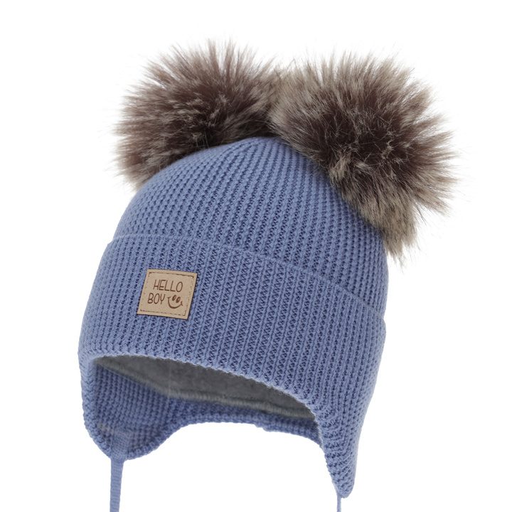 Boy's winter hat, blue, 100% merino wool, wool fleece lining, Tambor