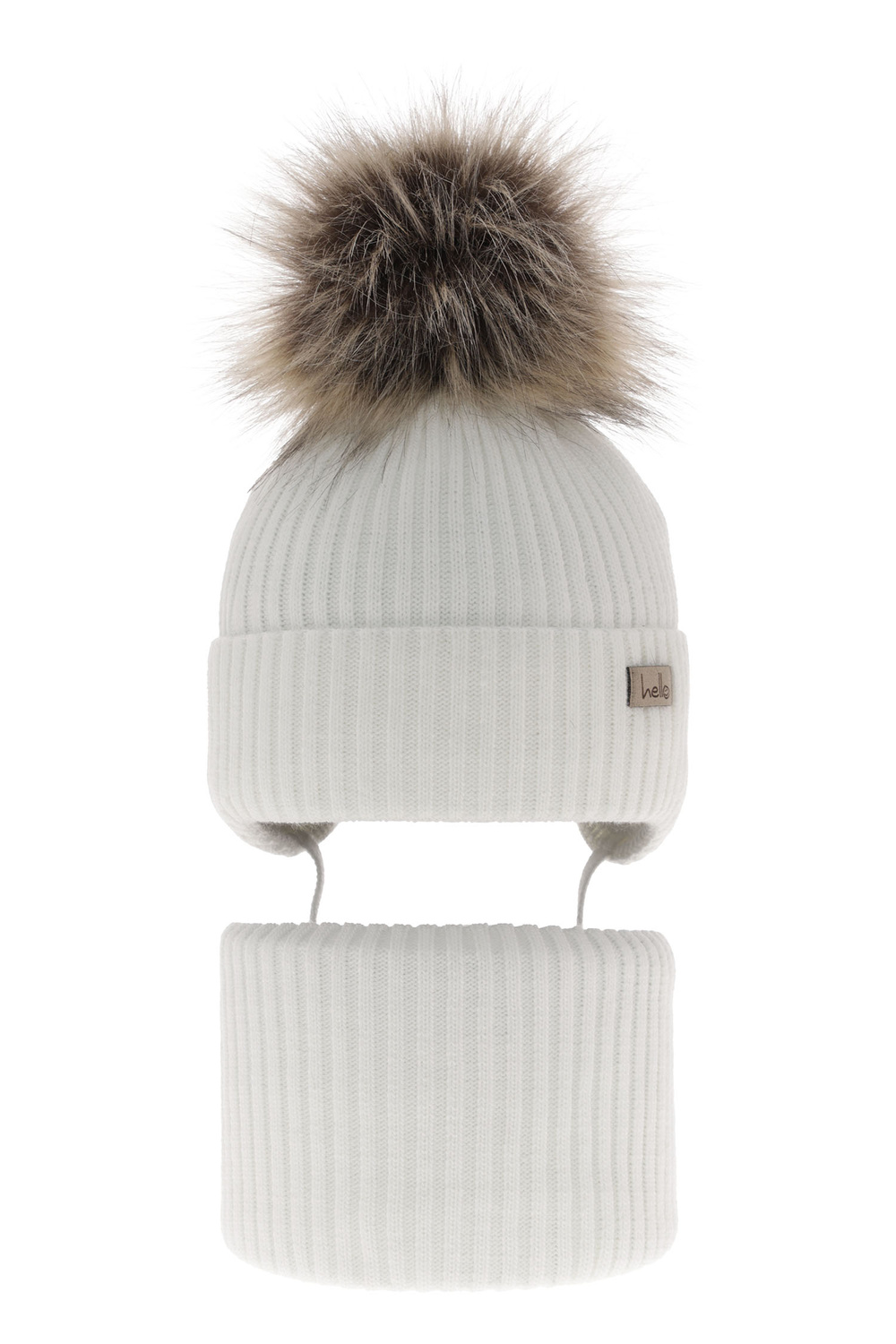 Girl's winter set: hat and tube scarf white with pompom Bria