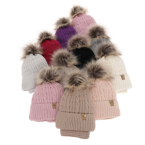 Girl's winter set: hat and tube scarf grey merino wool Aprilia