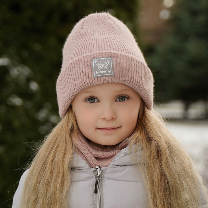 Girl's winter set: hat and tube scarf brown Florka