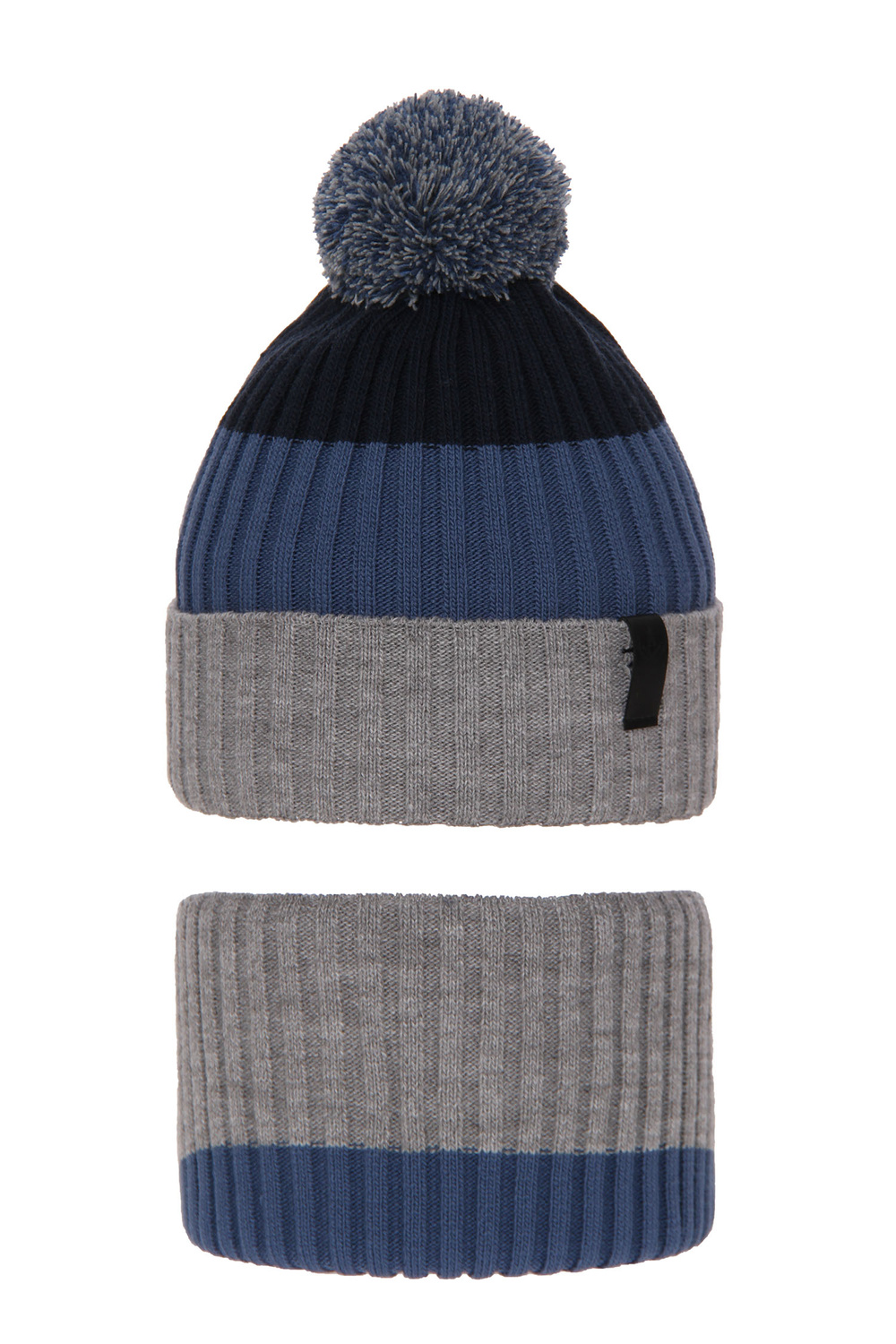 Boy's winter set: hat and tube scarf grey Karson with pompom