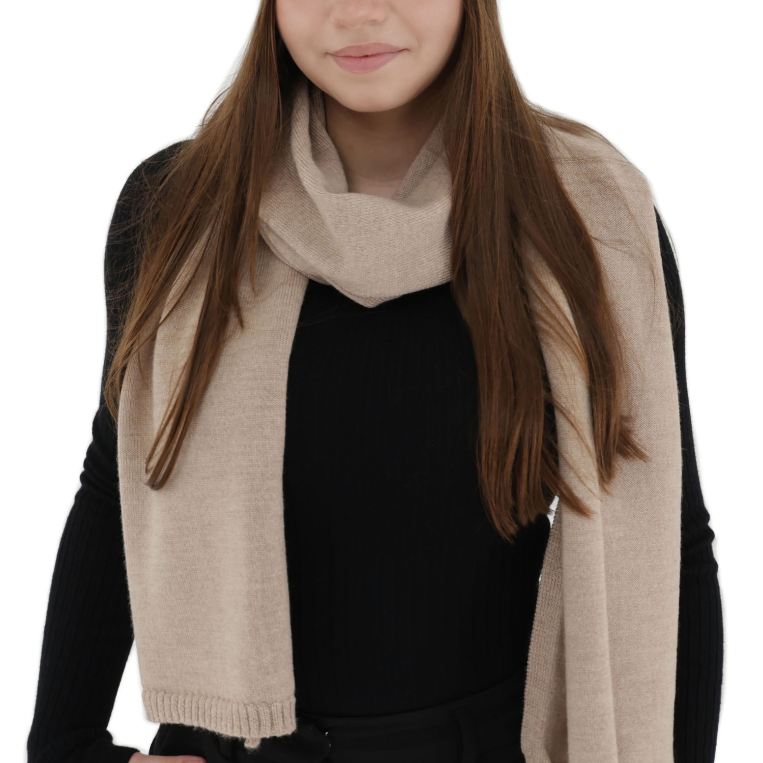Woman's winter scarf, beige, 100% merino wool, Elonia