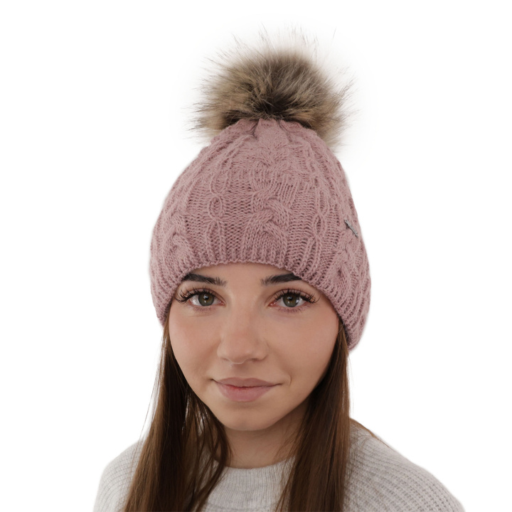 Woman's winter hat pink Omega with pompom
