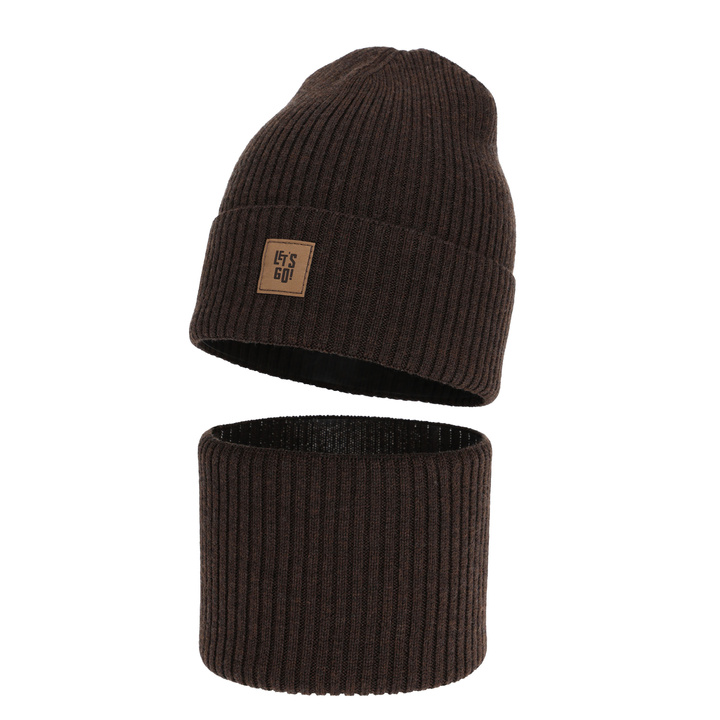 Boy's spring, autumn set: hat and tube scarf brown 100% merino wool Vanto