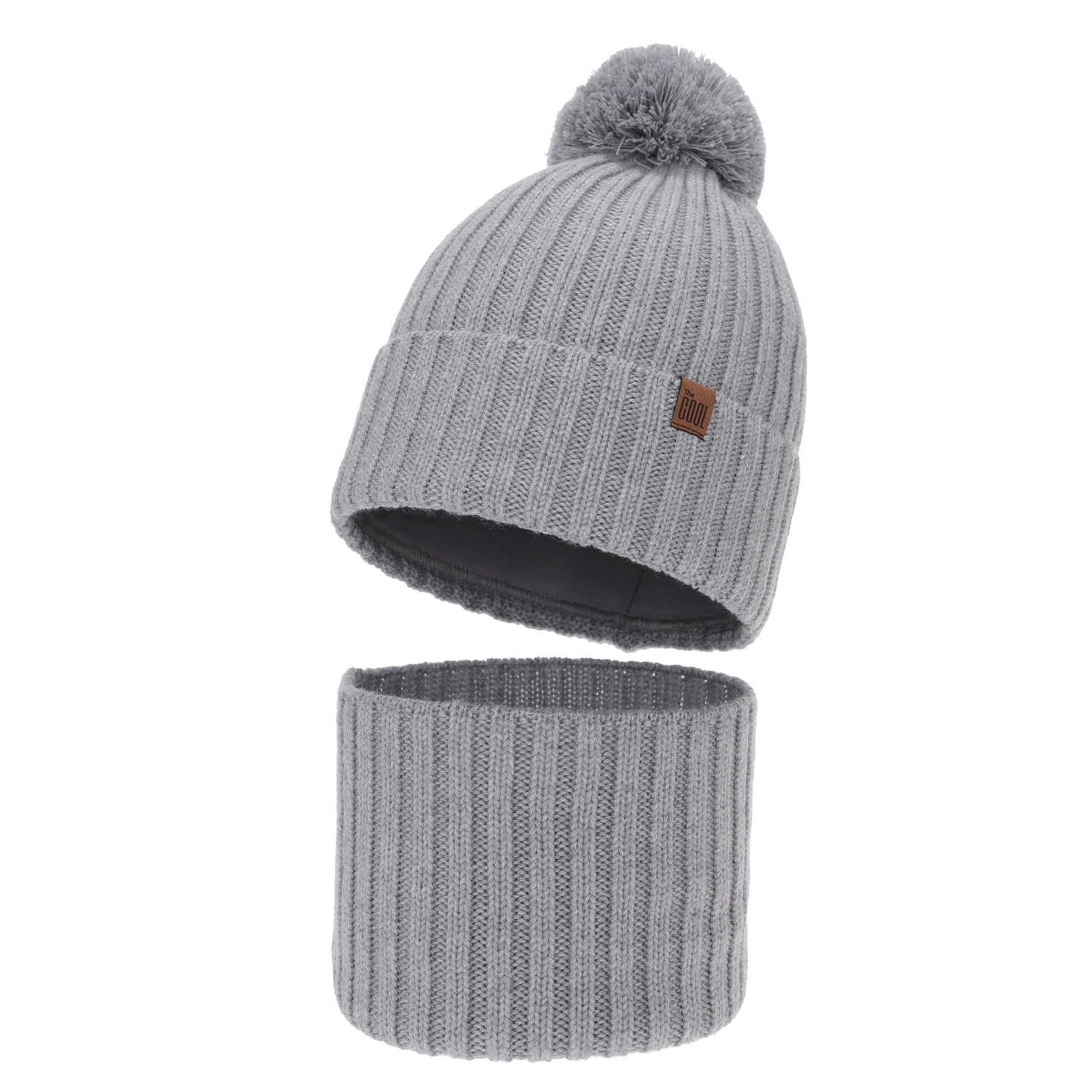 Boy's winter set: hat and tube scarf, light grey, 100% merino wool, cotton lining, Tolmar