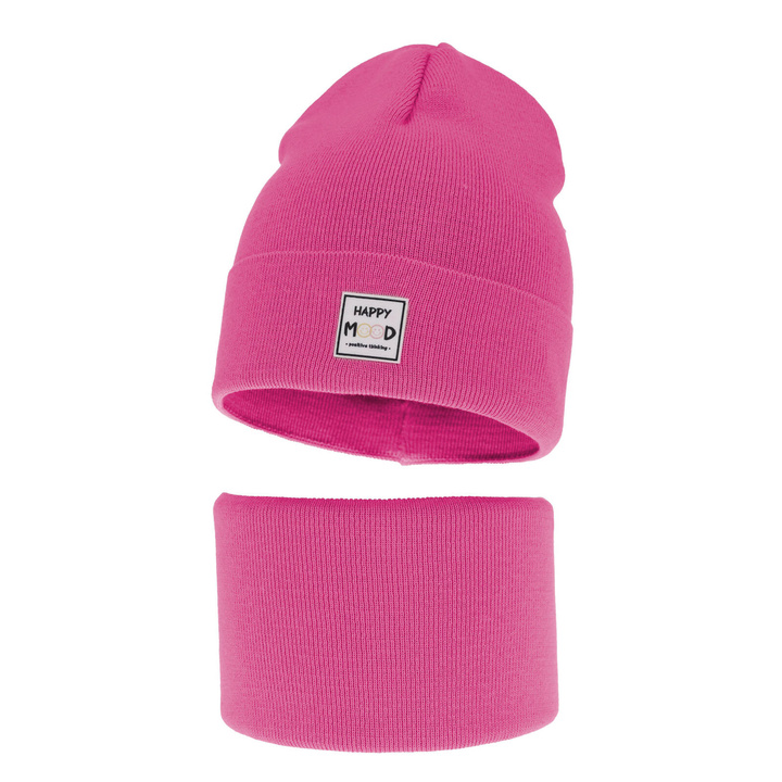 Girl's spring/ autumn set: hat and tube scarf, with cotton, pink Mersila