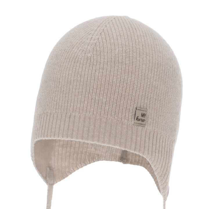Boy's spring/ autumn hat, beige, merino wool with cashmere, with ears, Tono