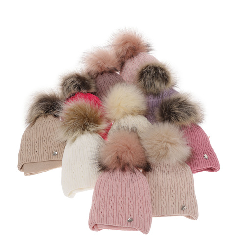 Girl's winter set: hat and scarf ecru with pompom Amana