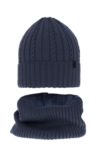 Boy's winter set: hat and tube scarf blue merino wool Kairo