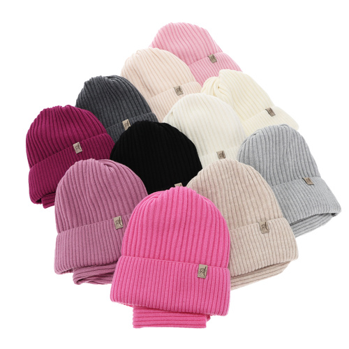 Girl's winter set: hat and tube scarf, grey, 100% merino wool, Patricia