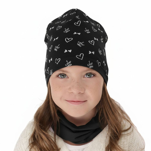 Girl's spring/ autumn cotton set: hat and tube scarf black Lovena
