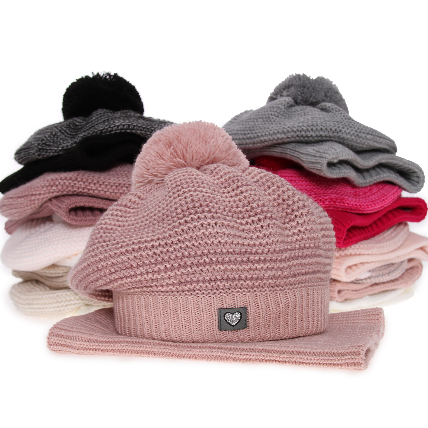 Girl's winter set: hat and tube scarf black Lira with pompom